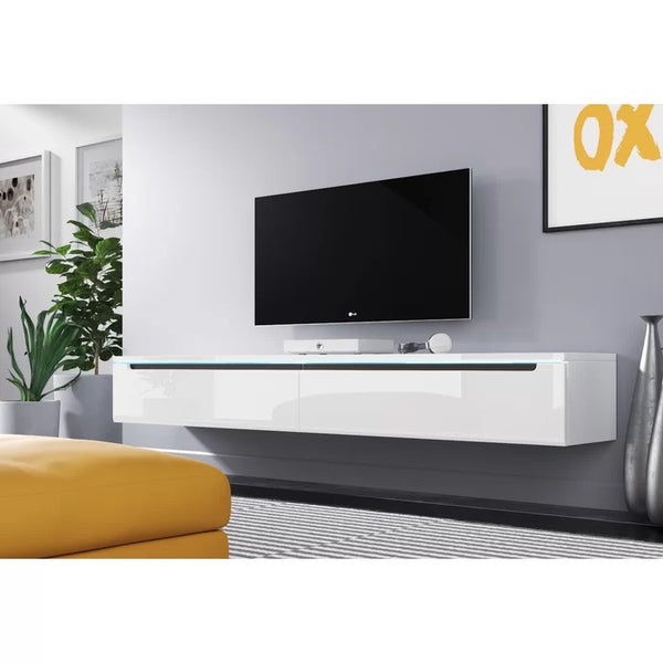 White high gloss store floating tv unit