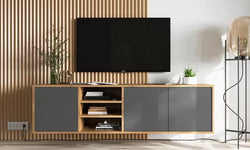 Talia Floating TV Unit for TVs up to 65" - Oak & Grey Matt