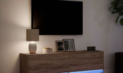 Tassa Floating TV Unit for TVs up to 60" - LED Lights - Brown Oak