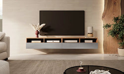 Rocco Floating TV Unit for TVs up to 88" - Wotan Oak & Grey Gloss