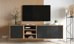 Talia Floating TV Unit for TVs up to 65" - Oak & Black Matt