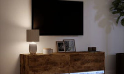 Tassa Floating TV Unit for TVs up to 60" - LED Lights - Smoked Oak