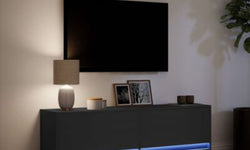 Tassa Floating TV Unit for TVs up to 60" - LED Lights - Black