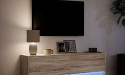 Tassa Floating TV Unit for TVs up to 60" - LED Lights - Sonoma Oak