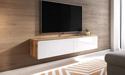 Beeching Floating TV Unit for TVs up to 65" - Wotan Oak & White High Gloss