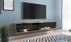 Marlon Floating TV Unit for TVs up to 78" - Oak & Black Gloss