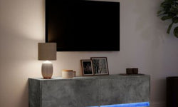 Tassa Floating TV Unit for TVs up to 60" - LED Lights - Concrete Grey