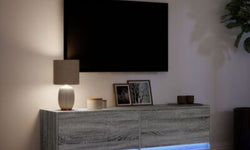 Tassa Floating TV Unit for TVs up to 60" - LED Lights - Grey Sonoma