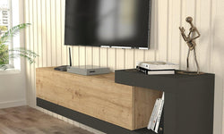 Dunbar Floating TV Unit for TVs up to 65" -  Anthracite & Wood