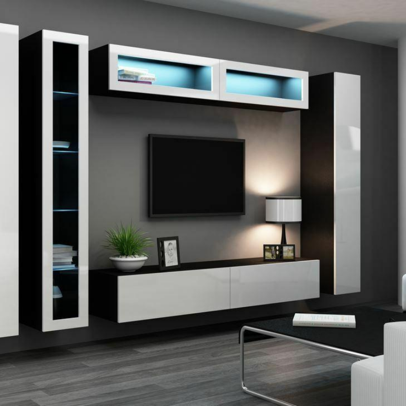 Sanza Entertainment TV Wall Unit - White Matt & Grey Gloss | Floating ...