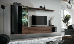 Montana Entertainment TV Wall Unit for TVs up to 88" - Oak & Black Gloss