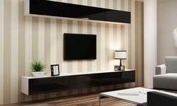 Umana Entertainment TV Wall Unit - White Matt & Black Gloss