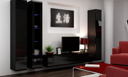 Essen Entertainment TV Wall Unit - Black Matt & Black Gloss